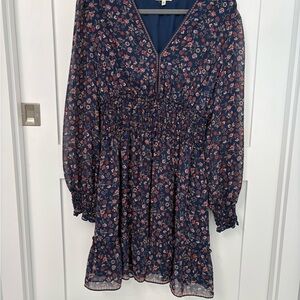 MAX STUDIO Floral Navy Dress with Burgundy Accents. PERFECT FOR THE HOLIDAYS!